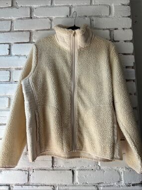 Vintage Ralph Lauren Women's Cream funnel neck Sherpa Zip-Up Jacket